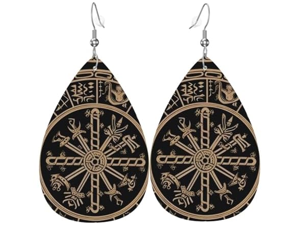 Runes Compass Leather Earrings
