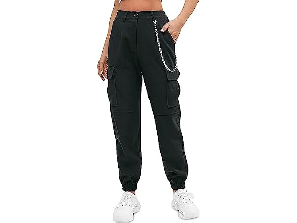 Zaful Women (S) Cargo Pants High Waisted Chain