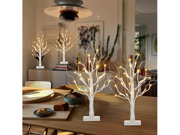4 Pcs Lighted Birch Tree Battery