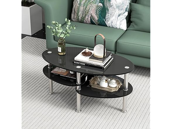 Giantex Oval Glass Coffee Table - 3-Tier