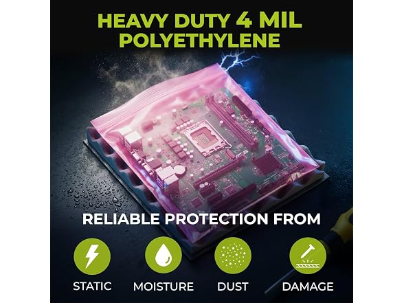 12" x 15" Pink Anti-Static Resealable Poly Bags, Pack of 15