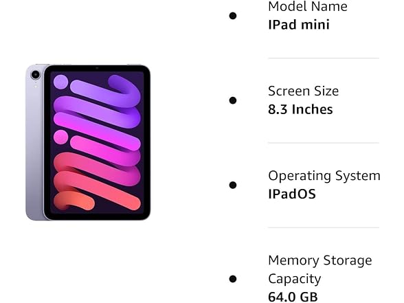 Apple 2021 iPad Mini 6, 8.3-inch, Wi-Fi, 256GB - Purple (Renewed) (Open Box)