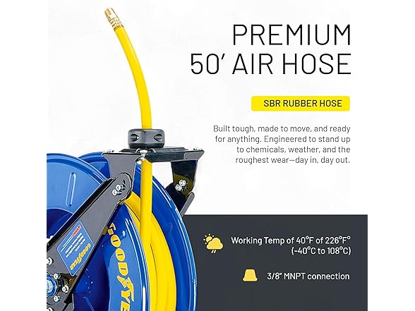 GOODYEAR Heavy Duty Hose Reel Retractable 3/8" Inch x 50'