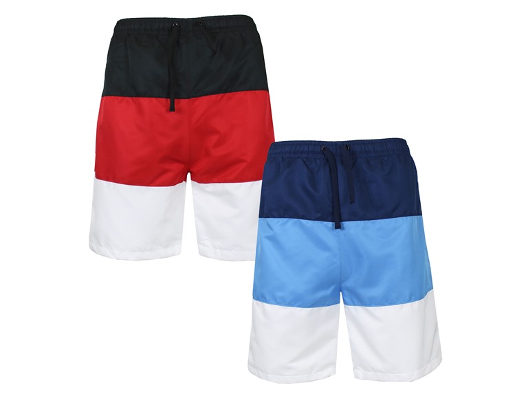 Men's 2-Pack Quick Dry Swim Board Shorts With Color Panel Patch Design (Sizes, S-2XL)