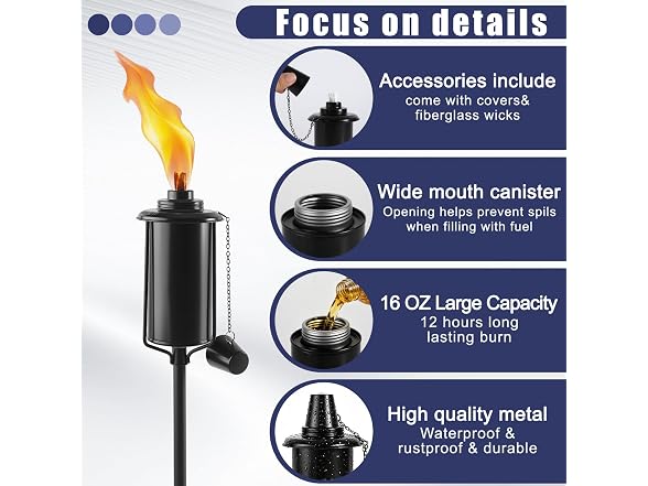 Takaouiu GAR-96 Metal Garden Torches, 6 Pack, 61in