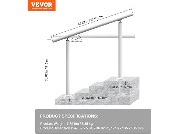 Outdoor Stair Railing Kit, 4 FT Handrails 1-4
