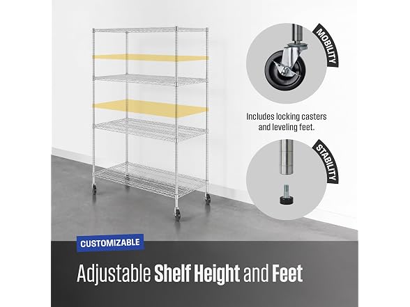 SafeRacks NSF 4-Tier Steel Wire Rack w/Wheels (24"x48"x72")