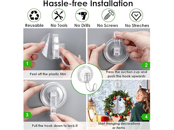 2P Clear Wreath Hanger Suction Cup Hook