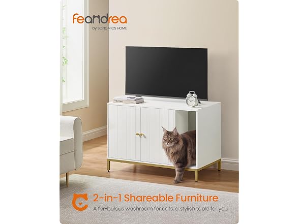 Feandrea Cat Litter Box Enclosure, with Scra