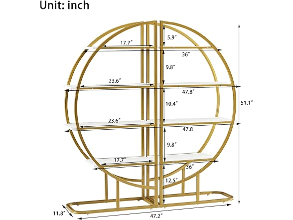 4-Tier L Shaped Bookshelf, Modern Half Moon