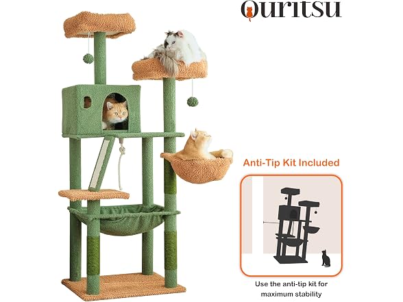 Ouritsu Cat Tree, 56" Tall Cat Tower, Green