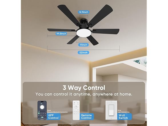 Eterfun 52in Ceiling Fan with Light & Remote
