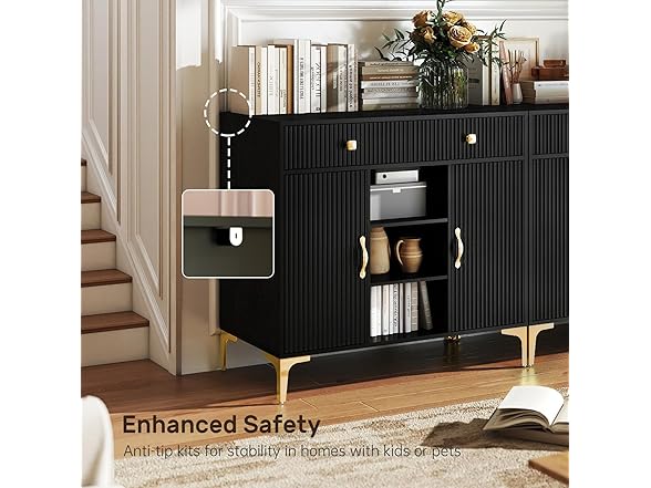 OBEKANN Black Sideboard Buffet Cabinet