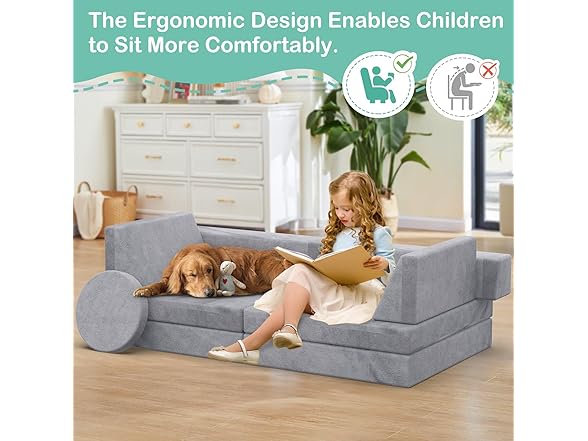 12PCS Modular Kids Play Couch, Gray