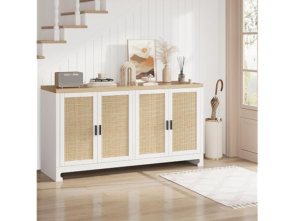 IDEALHOUSE 61" Rattan Cabinet, 4 Doors - Gallery 9