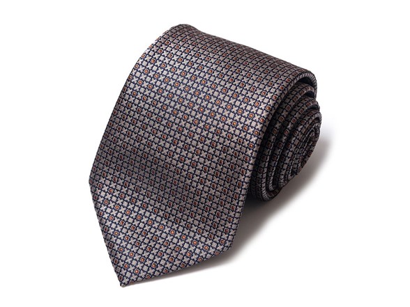 Formal Men’s Necktie - Bronze w/ Navy Grid