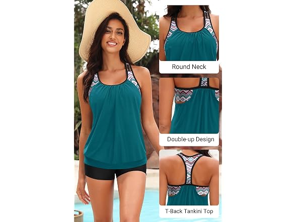 Yonique Women (S) Two Piece Tankini Swim Swimsuits