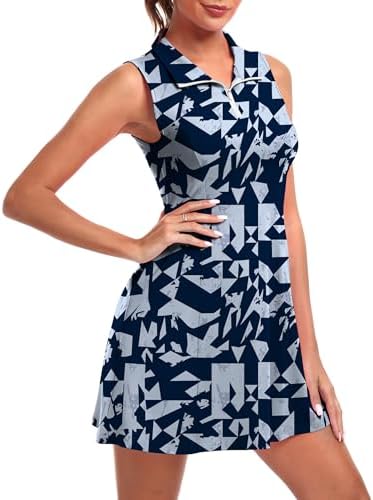 FKEEP Women's Golf Tennis Dress Athletic Workout Dress with Shorts and Pockets (Black Patchwork, XS)