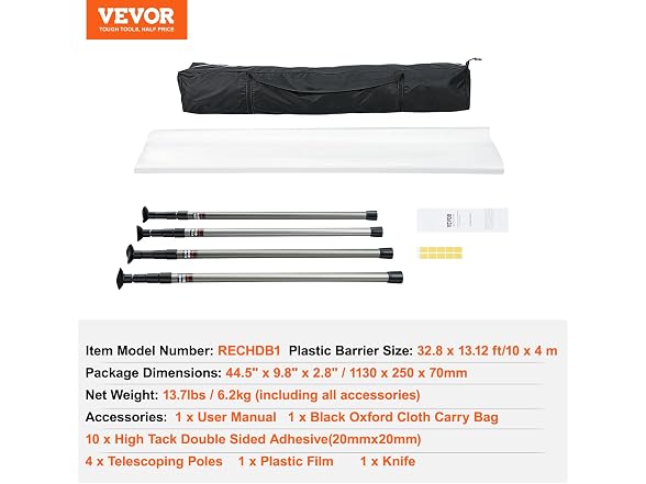 Dust Barrier Poles, Carry Bag, 10 Ft Poles with