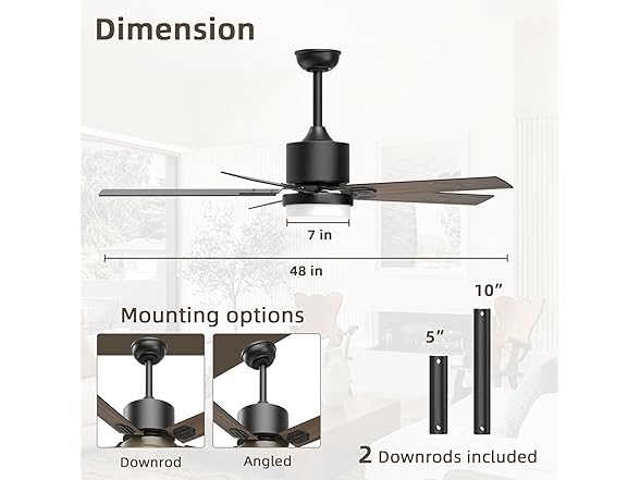 Sky sea Ceiling Fan with Light, Black, 52 inch