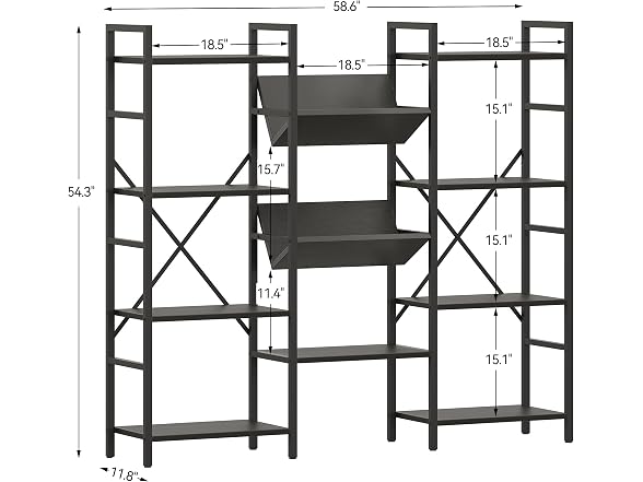 IDEALHOUSE Triple Wide Bookshelf, Black