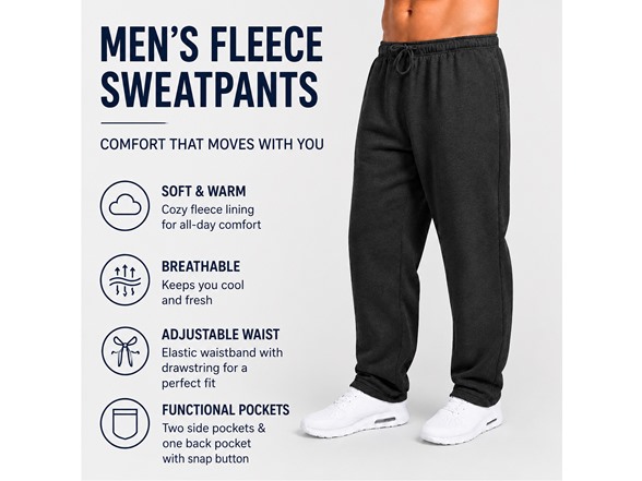 4Pk Mens Fleece-Lined Open Bottom Sweatpants