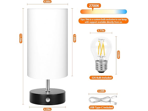 TOBUSA Black Cordless Table Lamp