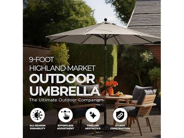 Four Seasons Courtyard 9' Round Sling Fabric Highland Market Umbrella