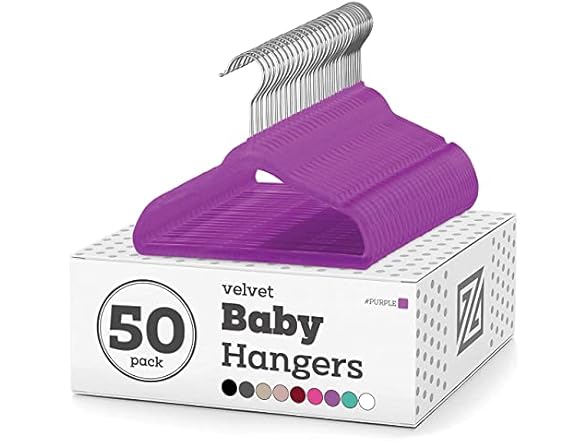 Zober Purple Velvet Baby Hangers 50-Pk