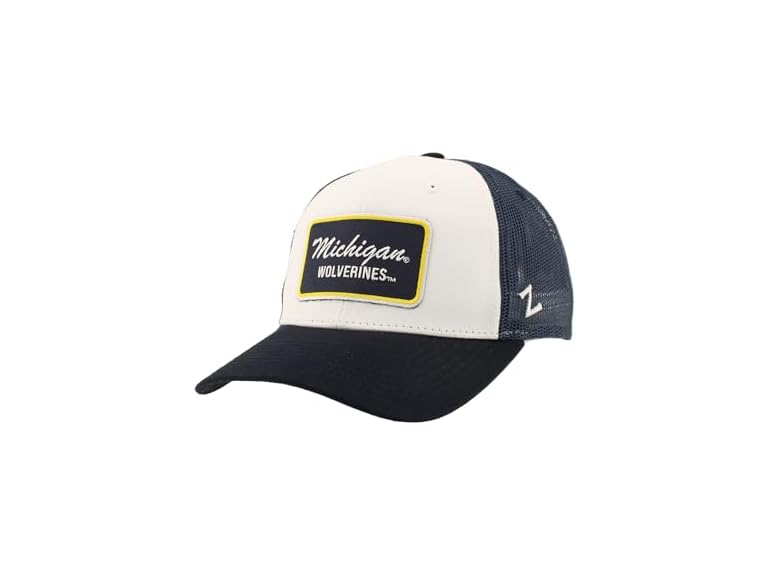 ZHATS Standard NCAA Officially Licensed Snapback Hat Big Rig Patch Navy White Brick, ,Michigan Wolverines