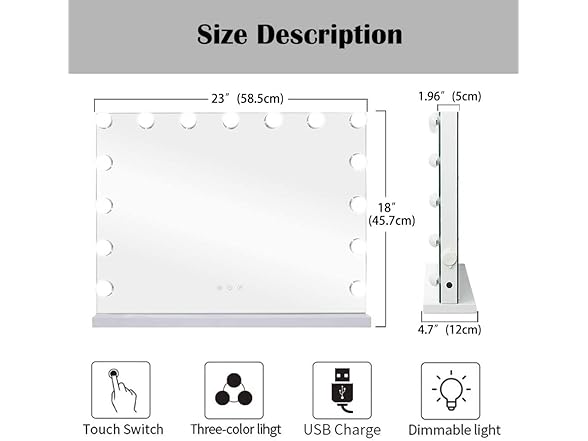 BENDIC Vanity Mirror w/ Lights, 22.8"x18.1"
