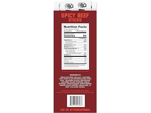 New Primal Spicy Beef Sticks, 20ct
