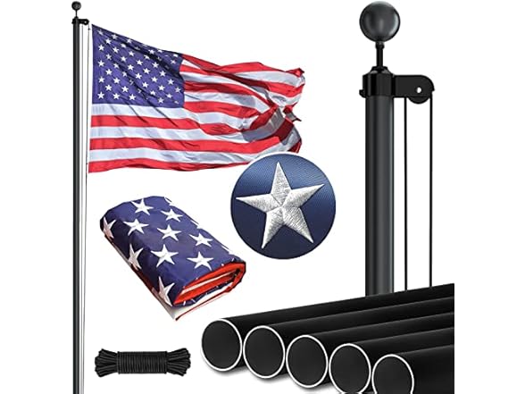 Black with Embroidered National Flag 25FT (1.5mm)