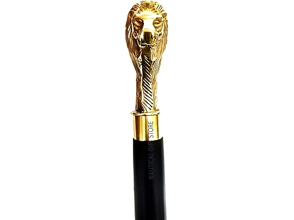 Solid Brass Lion Head Handle Wooden Cane