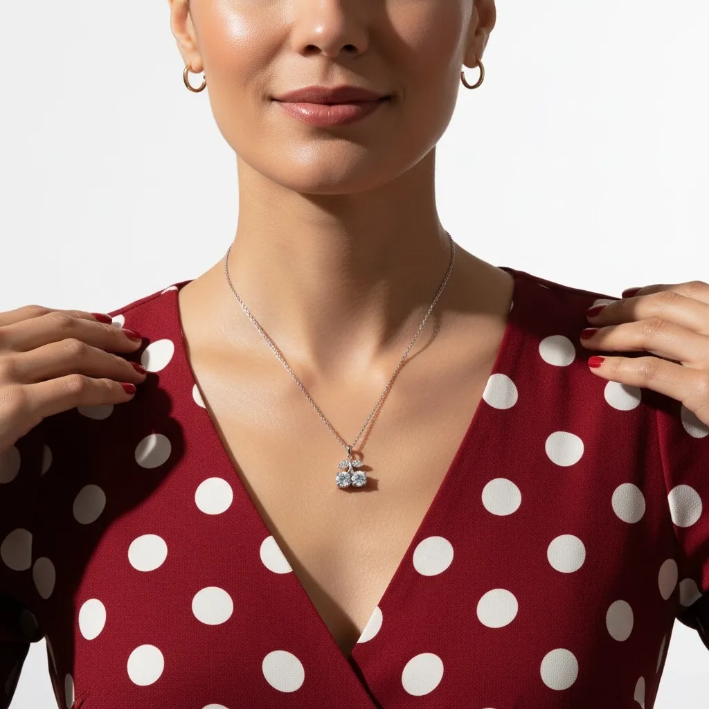 Moissanite Diamond Twin Cherry Necklace - Gallery 7