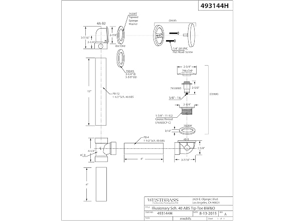 Westbrass Bath Waste Overflow Tip-Toe