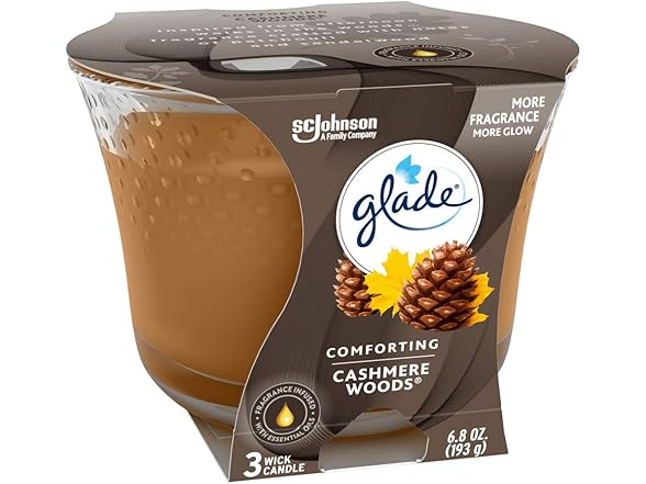 Glade Cashmere Woods 3-Wick Candle, 3 Ct