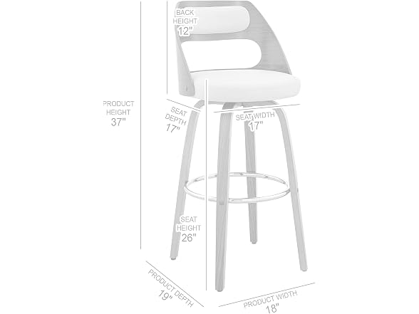 Armen Julius Swivel Bar Stool 26", Gray