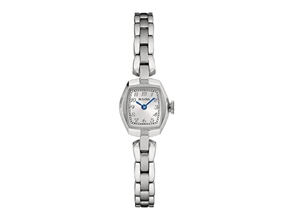 Bulova Ladies' Classic Dress Mini 2-Hand Quartz Watch, Stainless Steel, Arabic Markers, Silver/Blue Accents (Open Box)