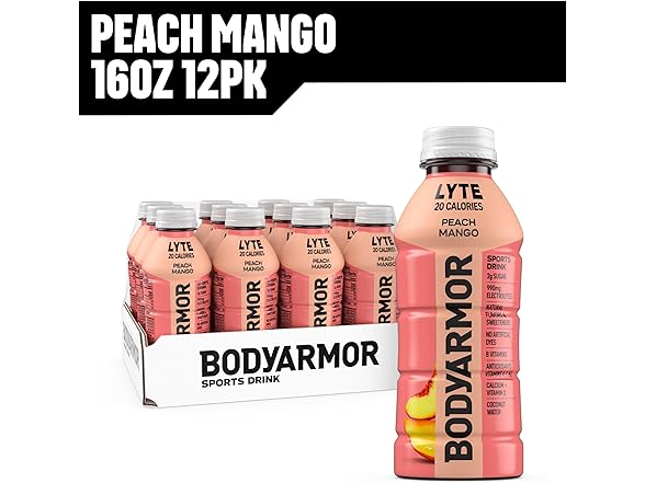 12Pk BODYARMOR LYTE, Peach Mango, Electrolyte