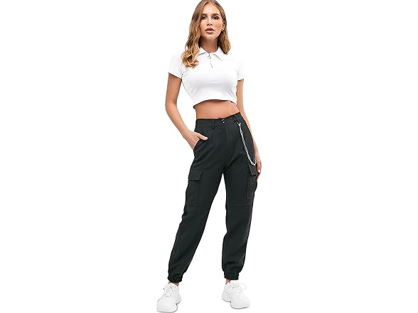 Zaful Women (S) Cargo Pants High Waisted Chain