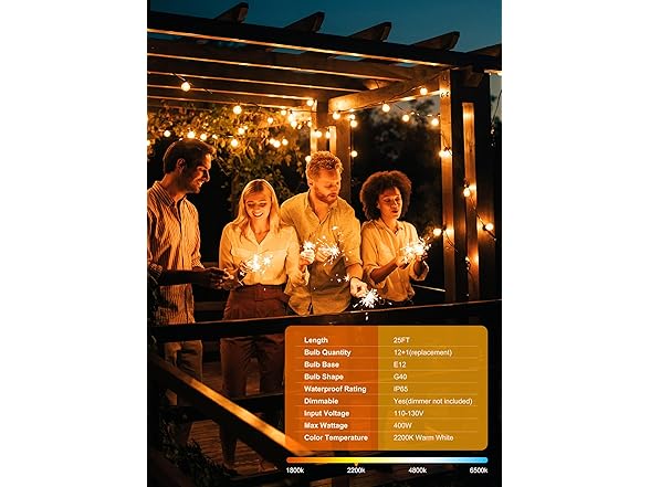 Brightown Outdoor String Lights, 25FT Black - Gallery 2