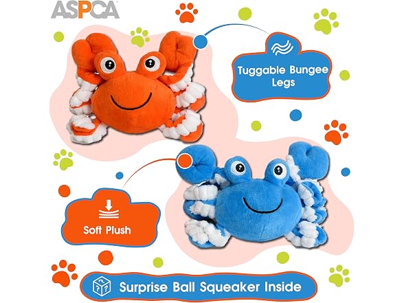 ASPCA 2 Pack Plush Dog Toy with Squeaker- Crabs