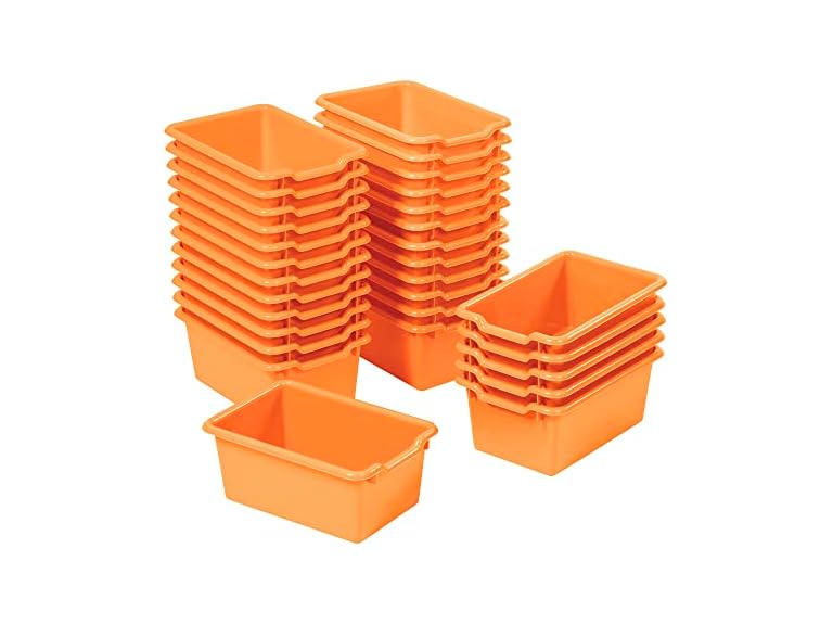 ECR4Kids Scoop Front Storage Bin, Multipurpose Organization, Orange, 30-Piece