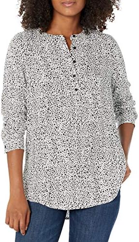 Amazon Essentials Women's Long-Sleeve Woven Blouse, White Leopard, Large