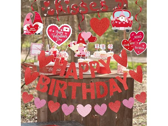 Red Glitter Happy Birthday Valentines Banner