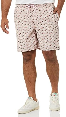 Amazon Essentials Men's 8" Inseam Relaxed-Fit Drawstring Walk Short (Available in Plus Size), Dusty Pink Palm Leaf Print, X-Small
