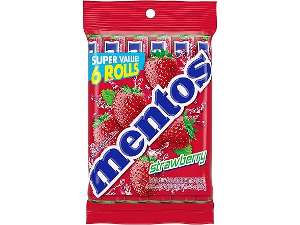 6CT Mentos Strawberry Chewy Mint Candy Roll