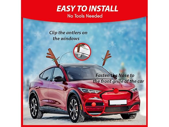 Zone Tech GA0080 Car Reindeer Antlers and Nose Set Red/Brown