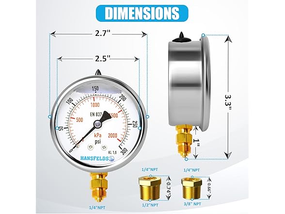 Hansfelds 0-300psi Pressure Gauge